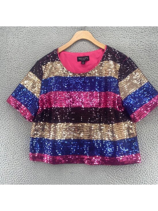 Tracee Ellis Ross Tops - Tracee Ellis Ross Top Womens Extra Large Purple Multi Stripe Sequin Crop Party